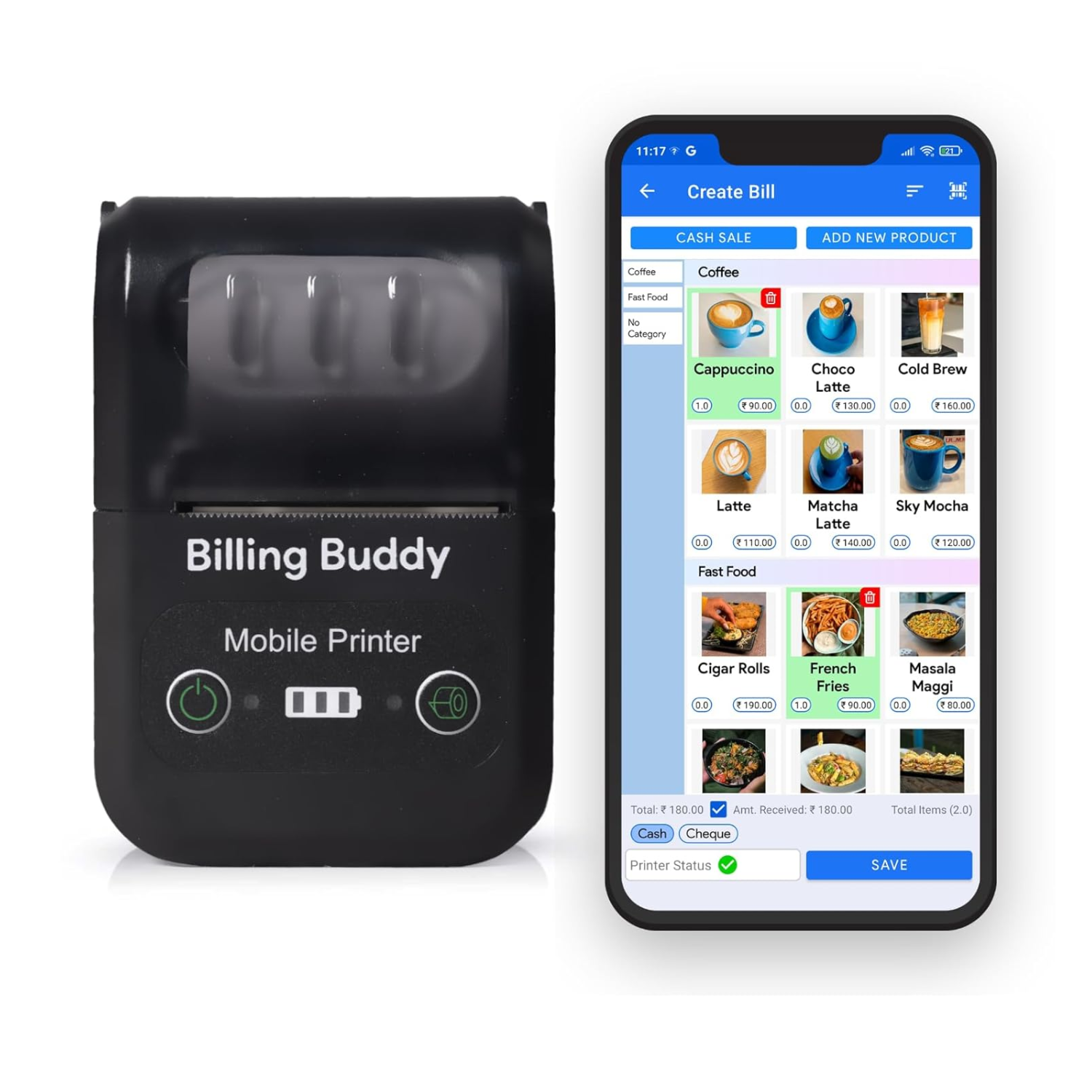 Billing Buddy Bluetooth + USB Portable Thermal Receipt Printer 2 Inch (58MM) with 1 Month POS Billing App Premium Subscription (Black)