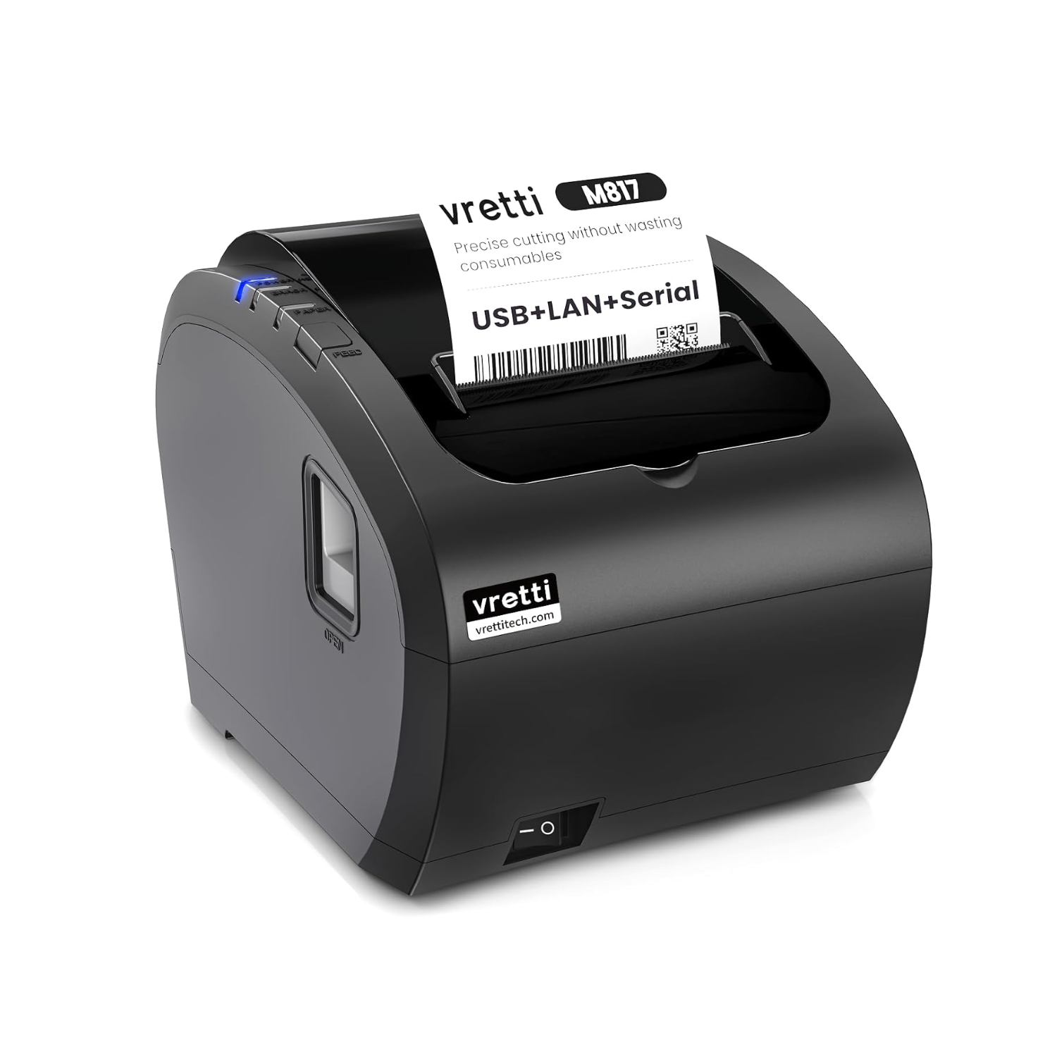 vretti 3 1/8" (80mm) Thermal Receipt POS Printer (M817 / Restaurant Kitchen Printer with Auto Cutter / Cash Drawer Support / USB, Serial & Ethernet LAN Interface / Windows, Mac & Linux Compatible / Black)