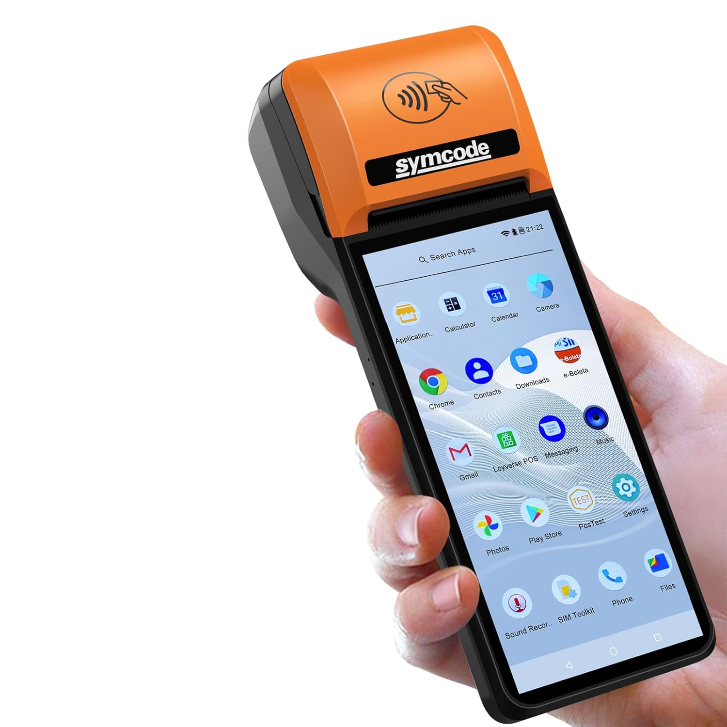 Symcode New POS PDA Thermal Receipt Printer (5.99" High Resolution Clear Touch Screen / Handheld Mobile POS Machine Terminal / Android 8.1 OS / Built-in Google Play Store & NFC / Orange & Black)