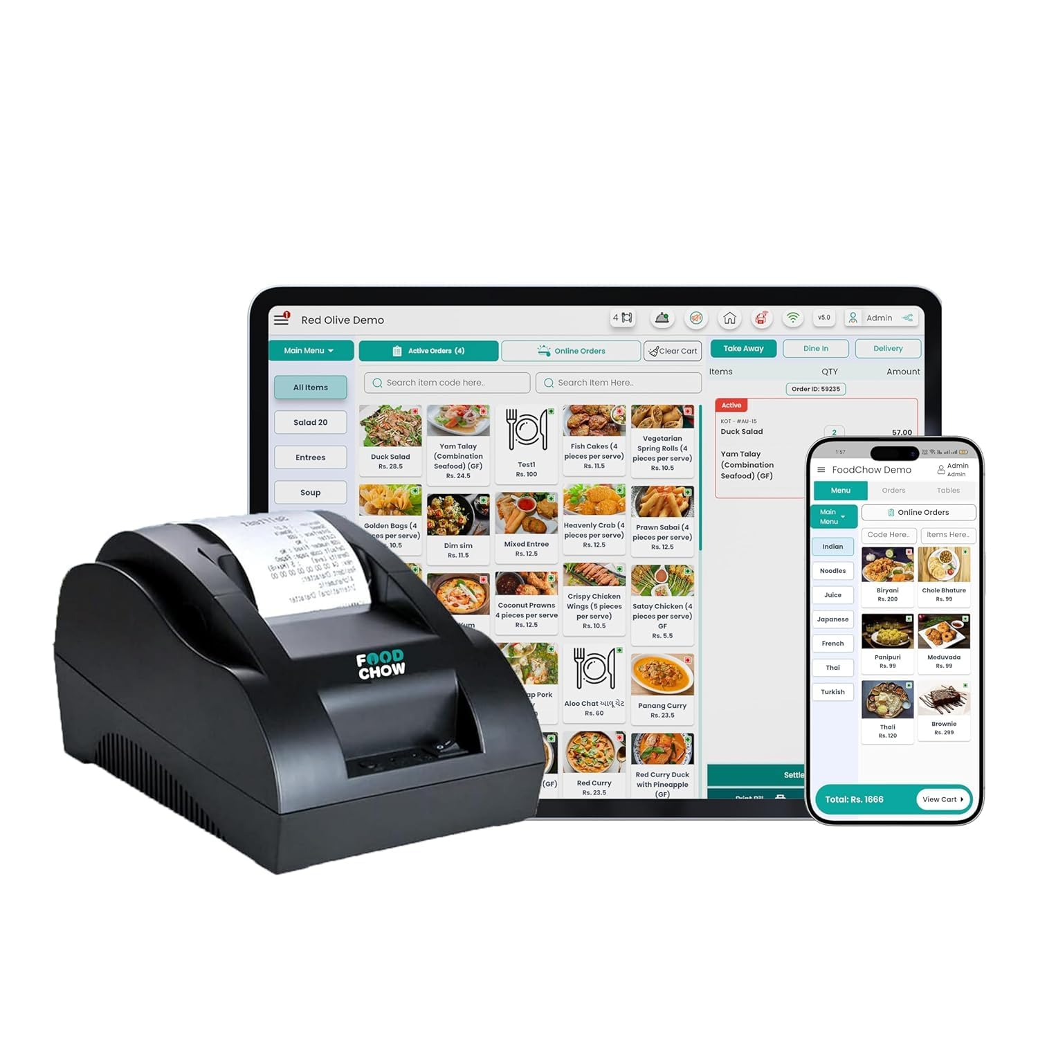 FOODCHOW Growth Lifetime Plan Bundle with 2-Inch USB & Bluetooth Thermal Receipt Printer (Complete Restaurant POS, Online Ordering, Delivery, Marketing Software, WhatsApp Orders & SEO Tools / Black)