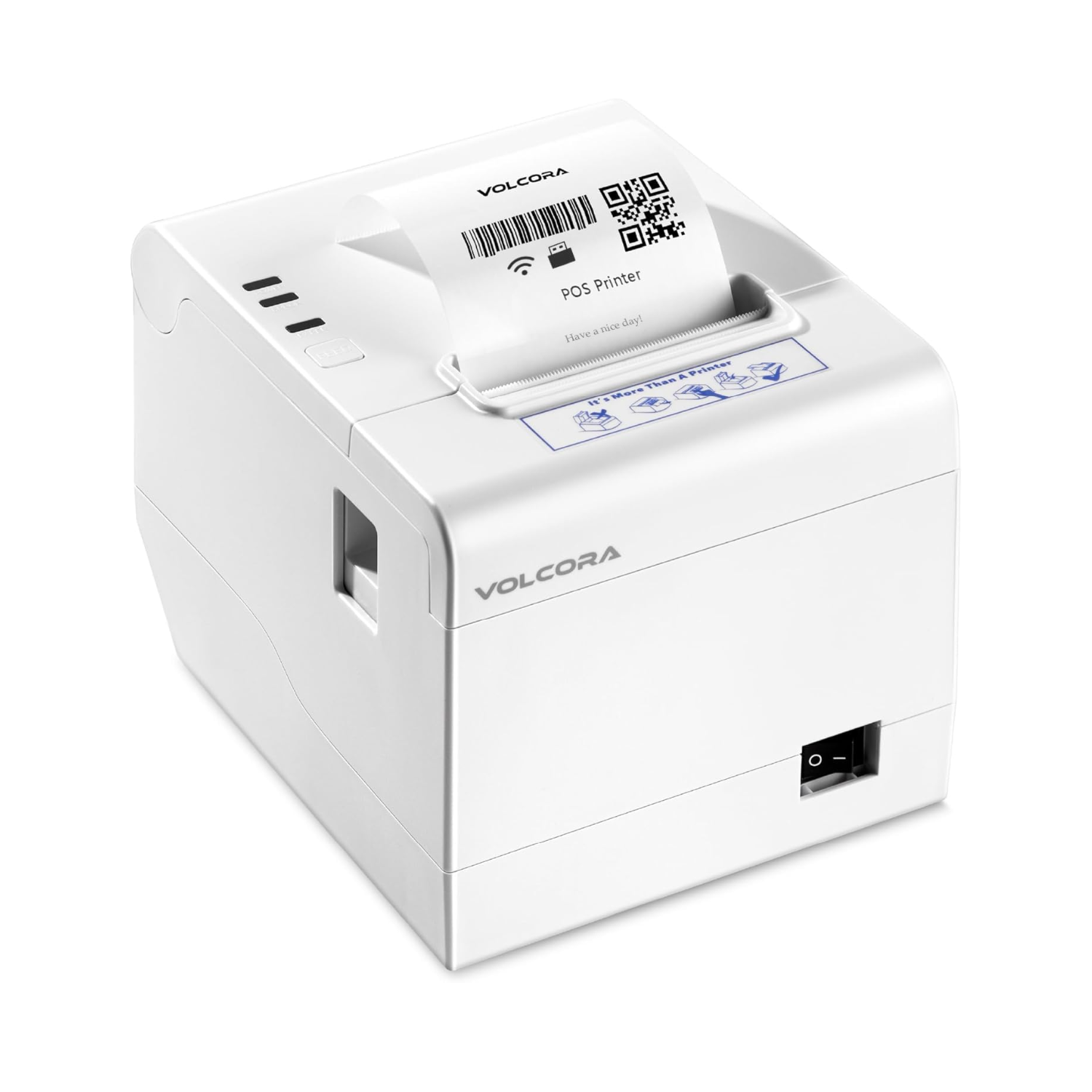 Volcora 80mm Thermal Receipt Printer (USB & Wi-Fi Interface / Windows, Mac & Linux Compatible / POS Billing Printer with Auto Cutter / ESC/POS Command Support / Cash Drawer Port / Wall-Mountable / White)