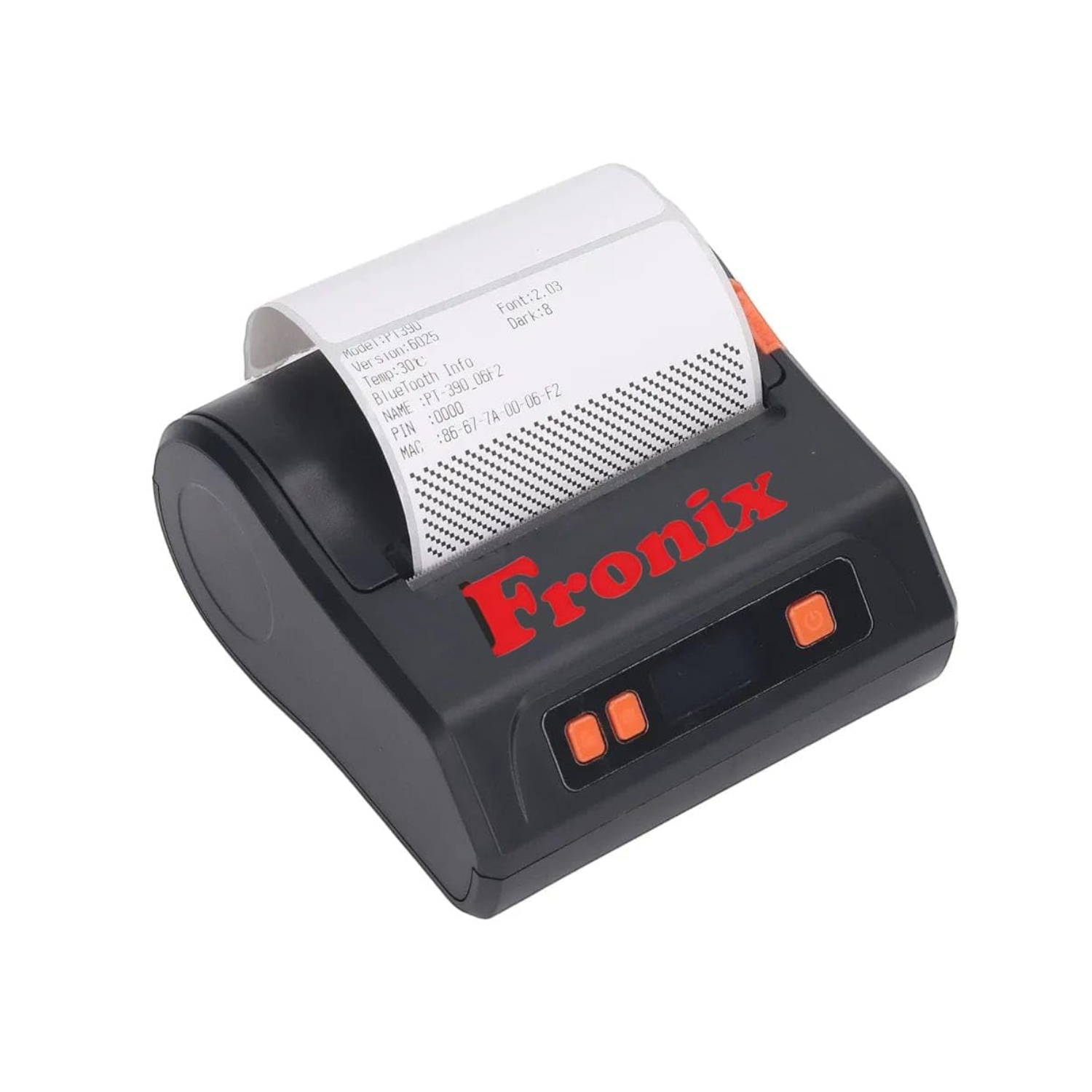 Fronix 3-Inch Portable Thermal Receipt & Label Printer with Bluetooth (Compatible with iOS, Android & Windows / Top OLED Display / Inkless POS Printer / Includes Wire, Adapter & Paper Roll / Black & Orange)