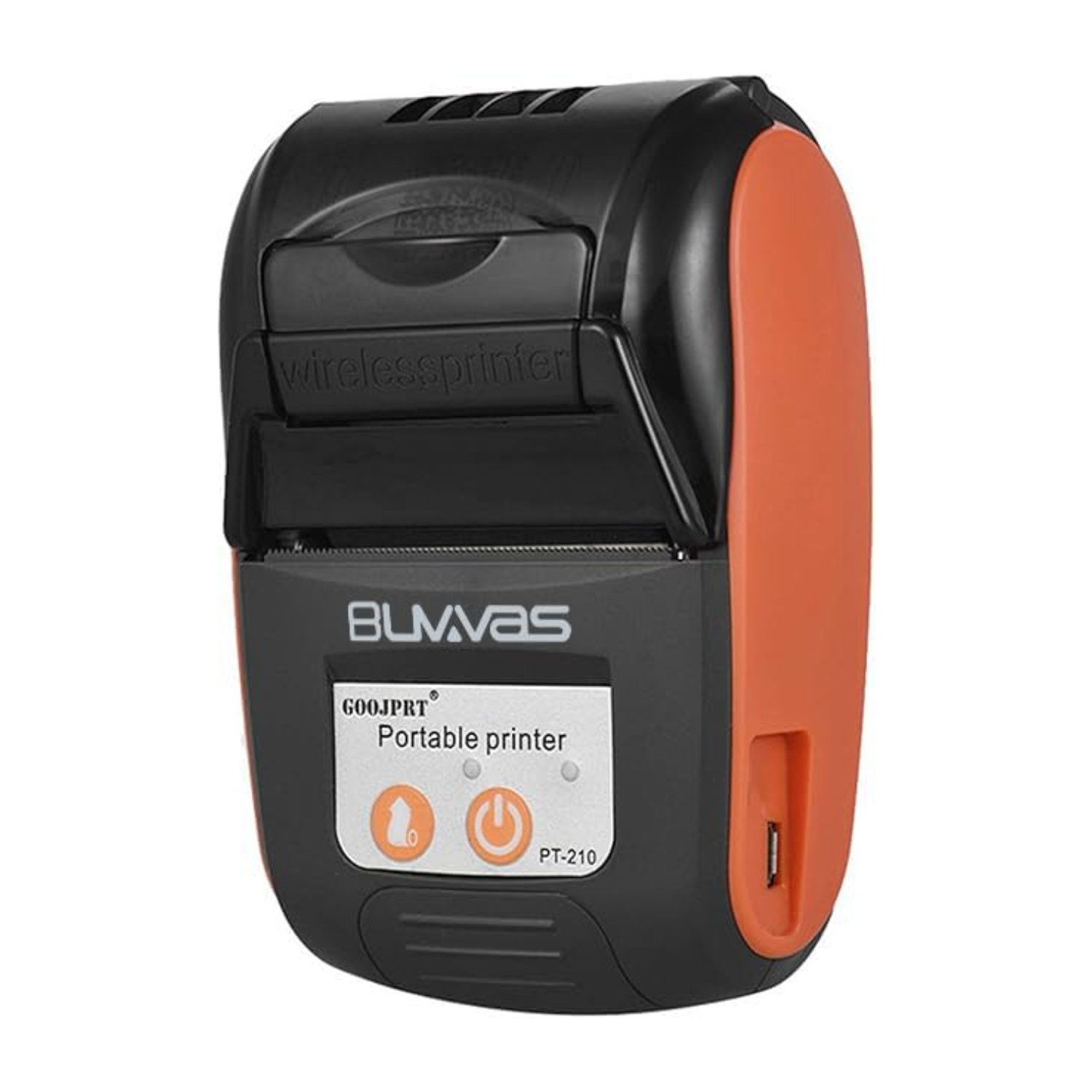 Buvvas PT-210 58mm (2 Inches) Portable Thermal Receipt Printer with USB, Bluetooth & Rechargeable Battery (Wireless Mobile POS Billing Printer / Inkless Thermal Printing / 1 Year Warranty / Black & Orange)