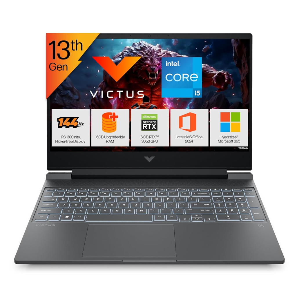 HP Victus 15 Gaming Laptop (fa1279TX) 15.6" FHD IPS 144Hz - 13th Gen Intel Core i5-13420H, 6GB NVIDIA GeForce RTX 4050, 16GB DDR4 RAM, 512GB SSD, Windows 11, MS Office 2021 (Mica Silver, 2.29kg)