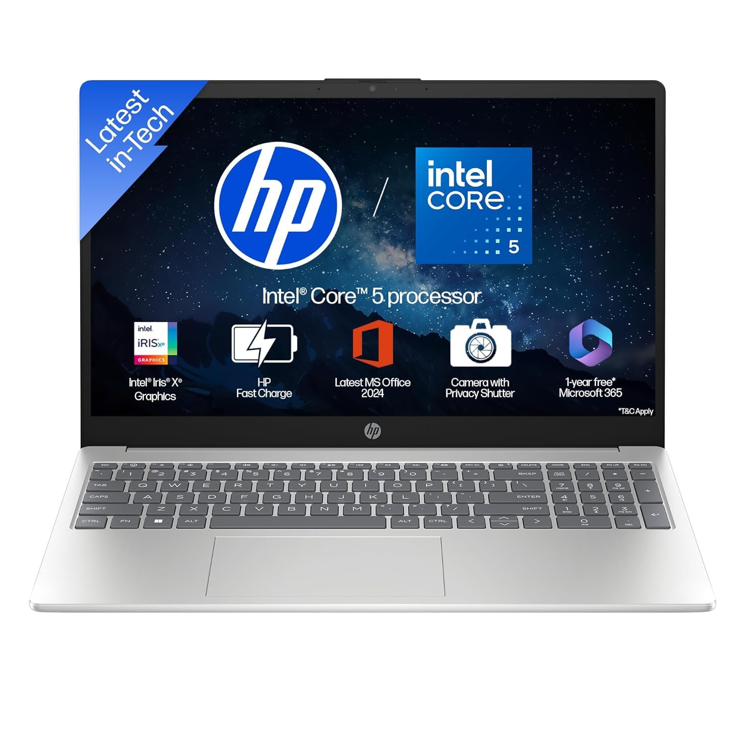 HP 15s-fd0746TU Laptop - Intel Core 5 120U | 16GB RAM | 512GB SSD | 15.6" FHD Display | Windows 11 + MS Office | Silver (Includes Free Laptop Bag)