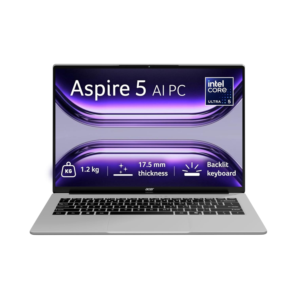 Acer Aspire 5 AI PC 14" WUXGA IPS Laptop - Intel Core Ultra 5 125H, 16GB RAM, 512GB SSD, Windows 11 Home, Backlit KB, MS Office 2024 | Premium Ultra-Lightweight Laptop (Pure Silver, A514-54H)