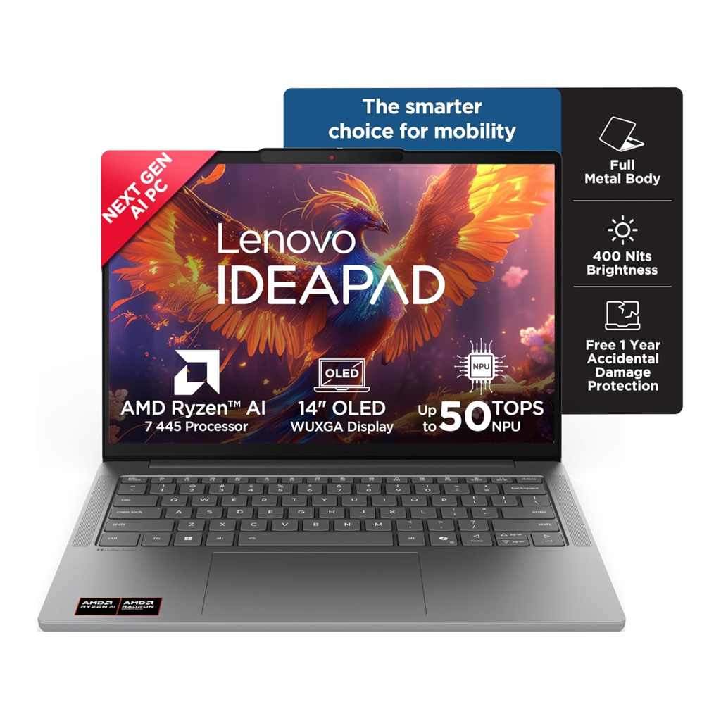 Lenovo IdeaPad Slim 5 16" WUXGA OLED Copilot+ AI PC Laptop - AMD Ryzen AI 7 365, 16GB RAM, 512GB SSD, Windows 11, MSO 365 Basic + Office 2024, 1Yr ADP Free (Grey, 1.4kg, 83S2005SIN)