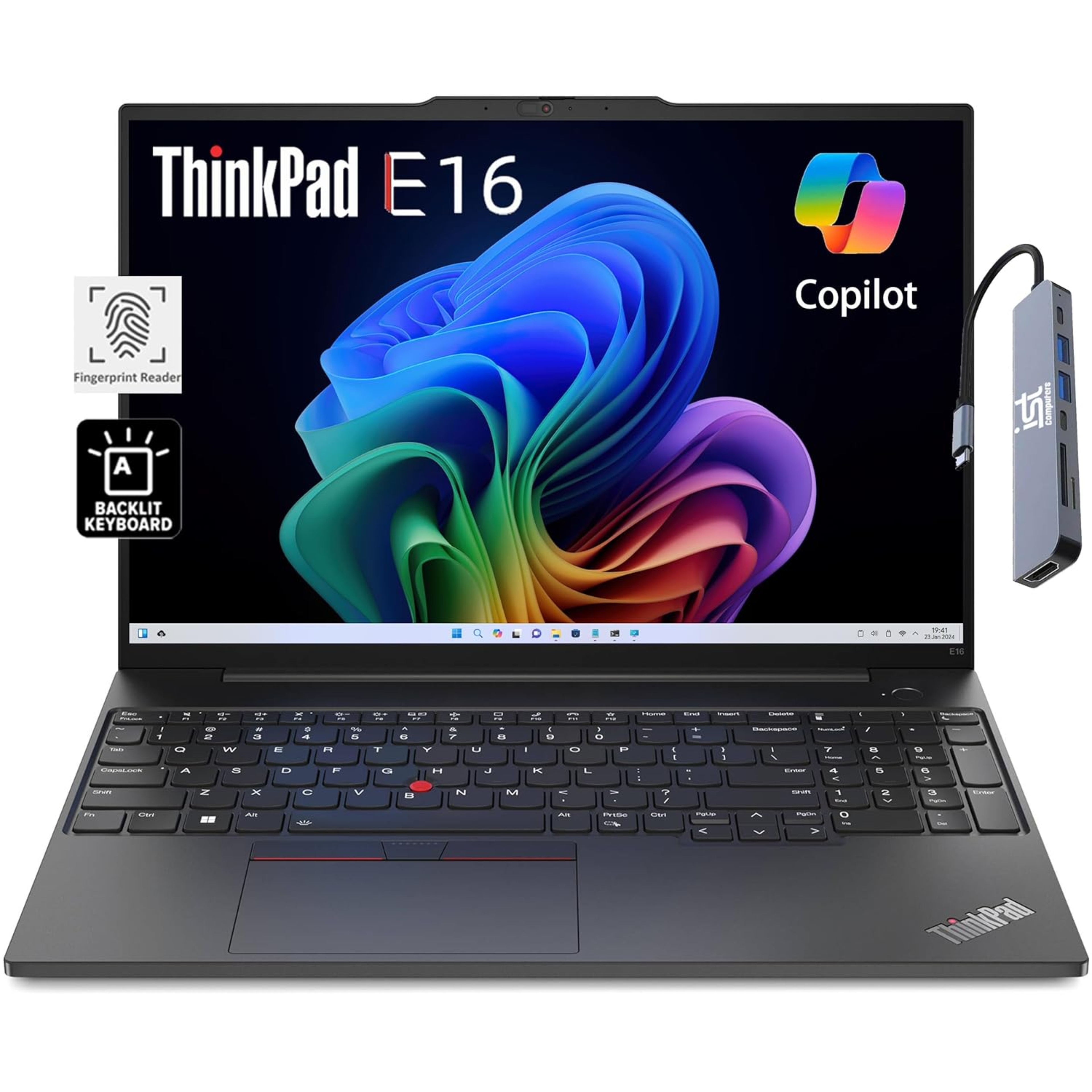 Lenovo ThinkPad E16 Business Laptop 16" FHD+ - AMD Ryzen 5 7530U (> i7-1165G7), 16GB RAM, 512GB SSD, Fingerprint, Backlit, 1080p Webcam, IST Hub, Wi-Fi 6, Ethernet, Win 11 Pro w/ AI Copilot (Black)