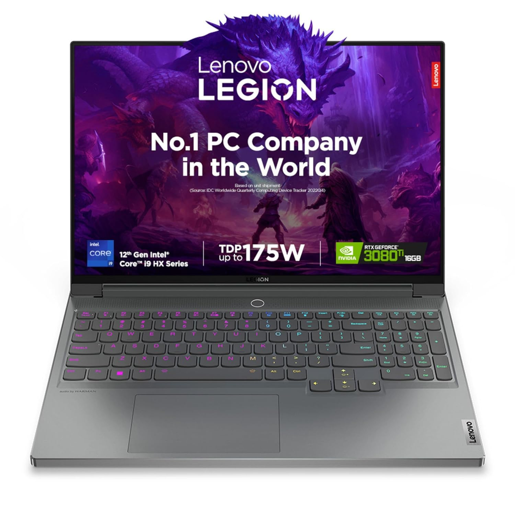 Lenovo Legion 7 16" QHD IPS 165Hz Gaming Laptop - Intel Core i9 12900HX, NVIDIA GeForce RTX 3080 Ti 16GB, 32GB RAM, 1TB SSD, 500Nits, Win 11, Office 2021, Alexa, 3 Month Game Pass (Storm Grey, 2.53kg, 82TD009KIN)