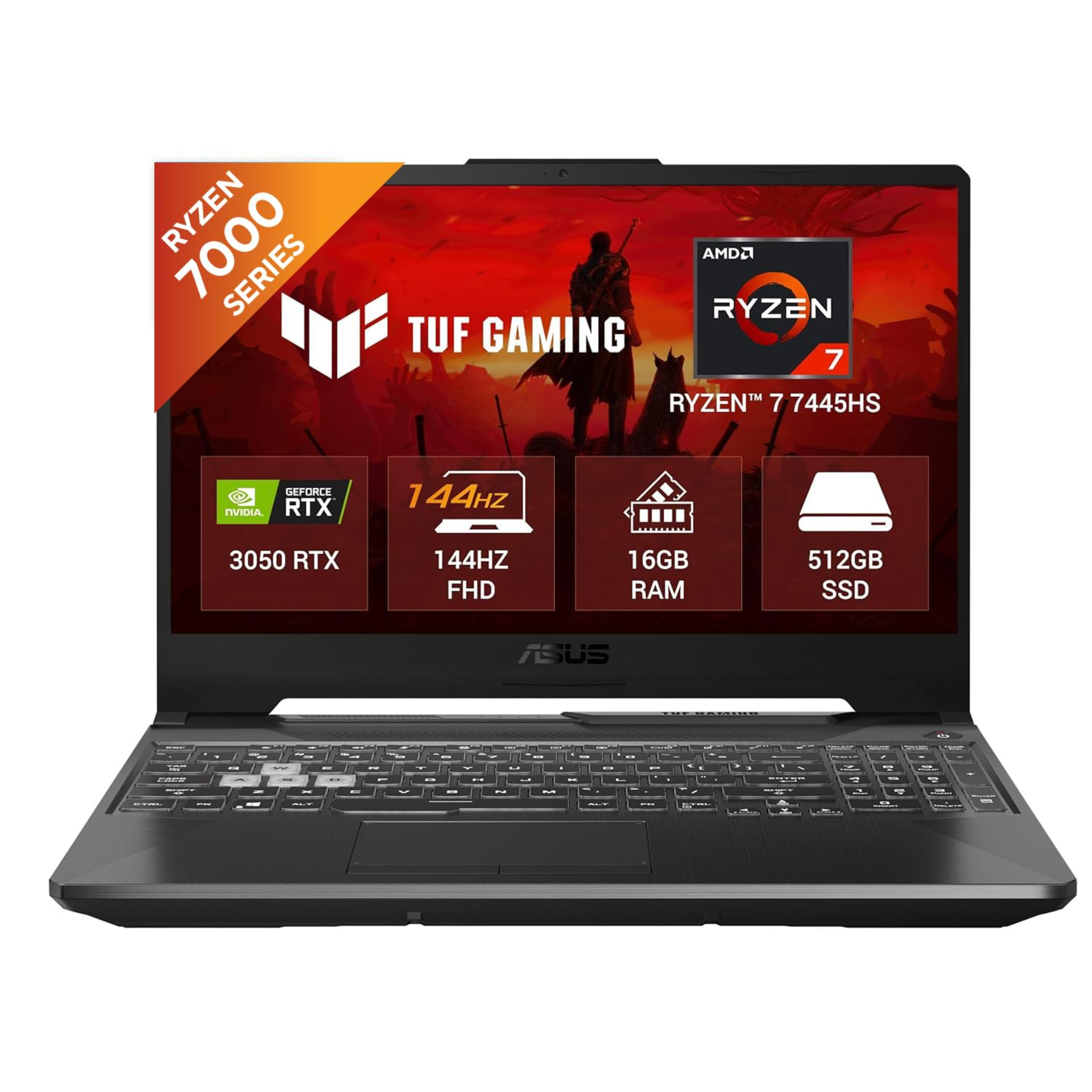 ASUS TUF Gaming A15 15.6" Full HD 144Hz Gaming Laptop - AMD Ryzen 7 7445HS, NVIDIA GeForce RTX 3050 4GB GDDR6 (75W TGP), 16GB RAM, 512GB SSD, Backlit Keyboard, 48WHrs Battery, Windows 11 Home & MS Office 2024 (Graphite Black, 2.30kg, FA506NCG-HN200WS)