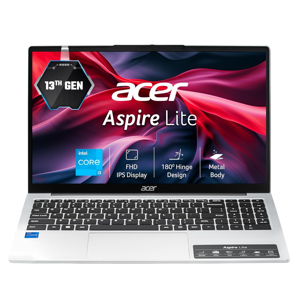 Acer Aspire Lite 15.6" FHD IPS Laptop - 13th Gen Intel Core i3-1305U, 8GB RAM, 512GB SSD, Windows 11 Home, Premium Metal Body, 180° Hinge (Steel Gray, AL15-53)