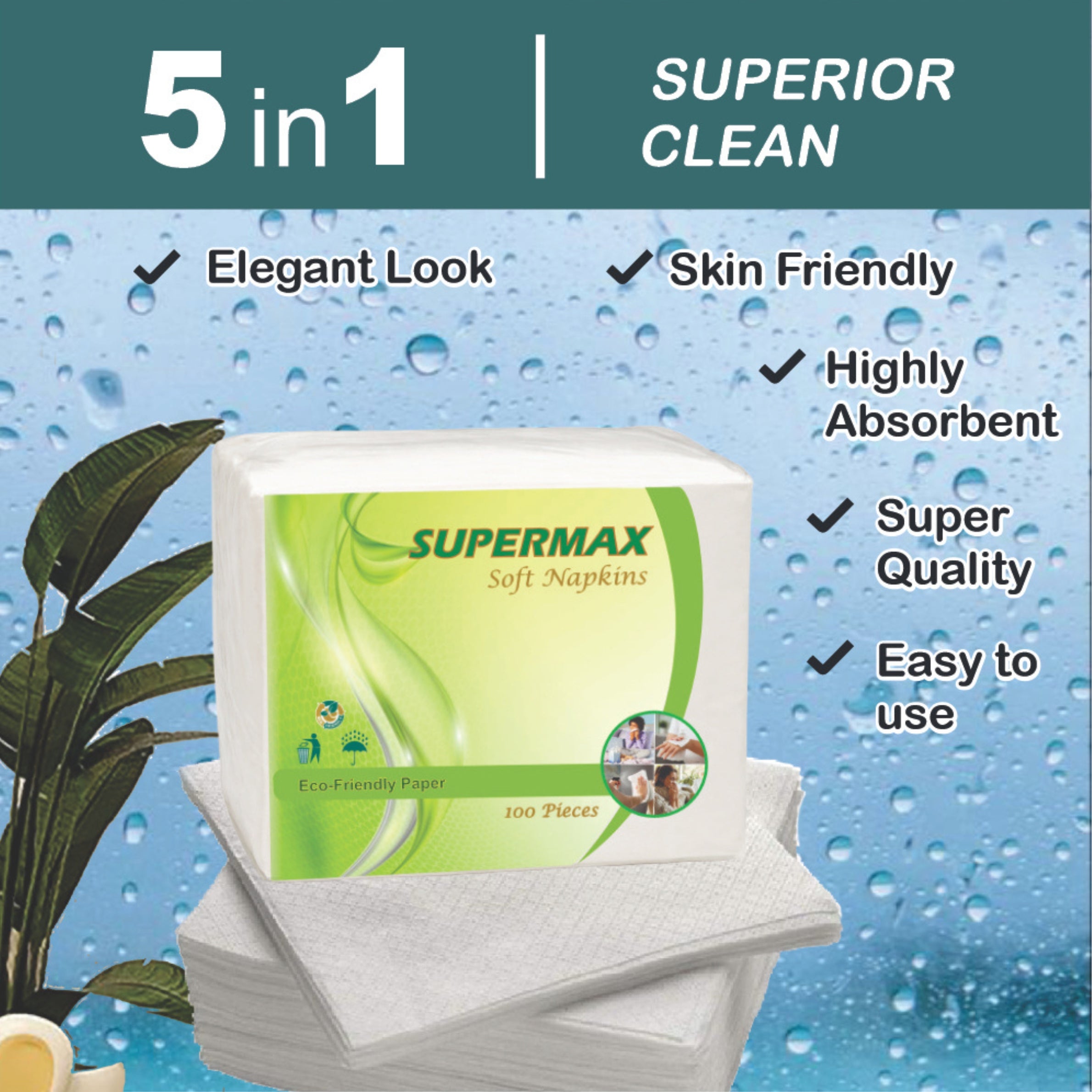 SUPERMAX Premium 2 Ply Tissue Paper Napkins | 50 Pcs | Soft, Absorbent Disposable Napkins for Home, Office & Restaurant