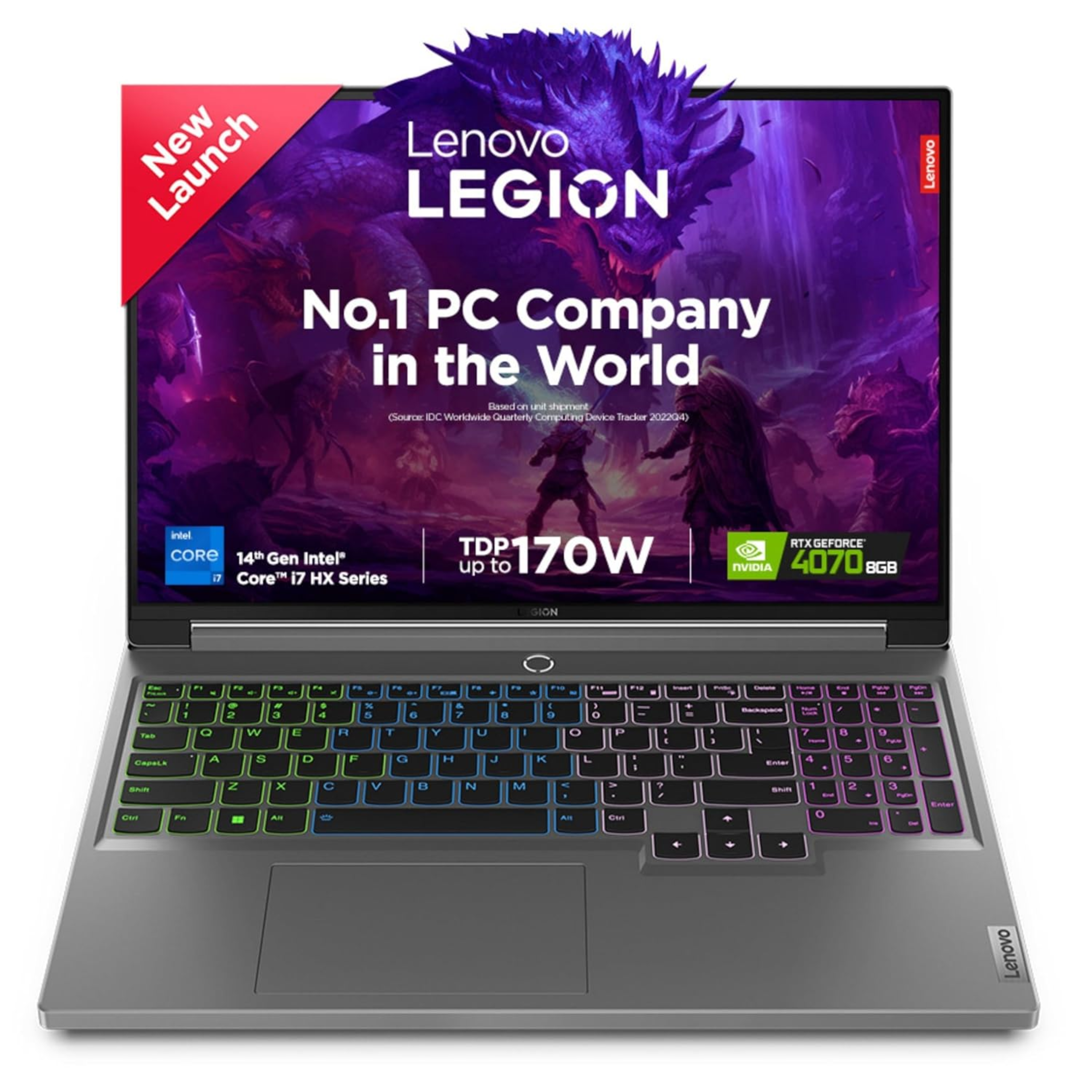 Lenovo Legion 5 16.0" WQXGA IPS 165Hz Gaming Laptop - 14th Gen Intel Core i7 14650HX, NVIDIA RTX 4070 8GB (TDP up to 170W), 16GB RAM, 1TB SSD, 100% sRGB, Win 11, Office 2021, Alexa (Grey, 2.3kg, 83DG009DIN)