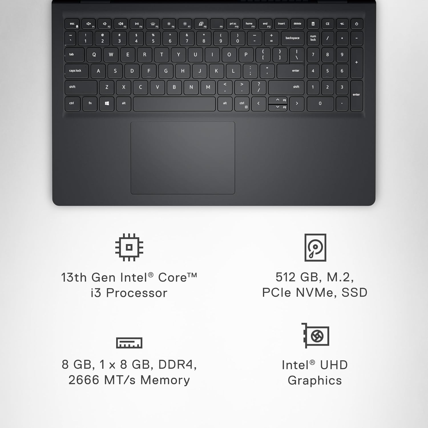 Dell Inspiron 3530 Laptop | Intel Core i3-1305U 13th Gen | 8GB DDR4 RAM | 512GB SSD | 15.6" FHD Display | Intel UHD Graphics | Windows 11 Home | Carbon Black
