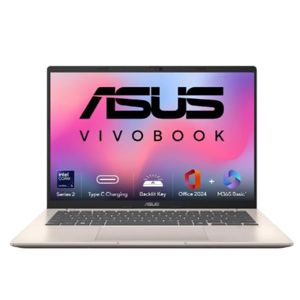 ASUS Vivobook 14 14.0" FHD+ Laptop - Intel Core Ultra 5 225H, Intel iGPU, 16GB RAM, 1TB SSD, Backlit Keyboard, Type-C Charging, Windows 11 Home, Office 2024 & Microsoft 365 Basic (Platinum Gold, 1.46kg, X1407CA-LY1581WS)