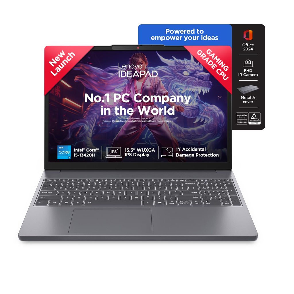 Lenovo IdeaPad Slim 3 15IRH10 15.3" WUXGA Laptop (Intel Core i5-13420H / 16GB RAM / 1TB SSD / Windows 11 / Office 2024 / Backlit Keyboard / Luna Grey) - 83K100S0IN