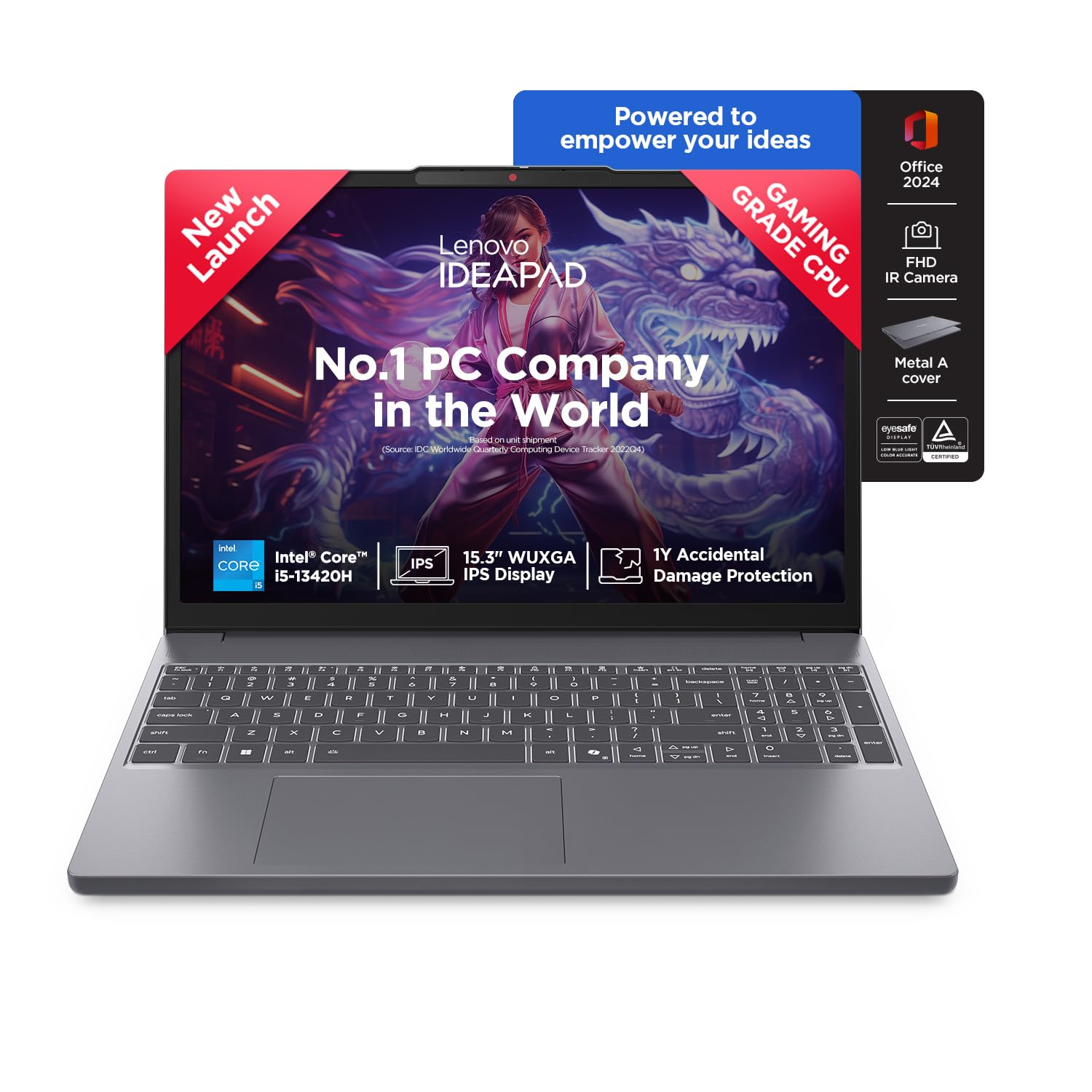 Lenovo IdeaPad Slim 3 15IRH10 15.3" WUXGA Laptop (Intel Core i5-13420H / 16GB RAM / 1TB SSD / Windows 11 / Office 2024 / Backlit Keyboard / Luna Grey) - 83K100S0IN