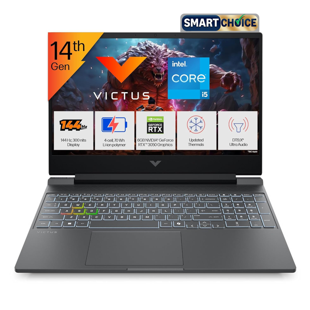 HP Victus 15.6" 144Hz Gaming Laptop - 14th Gen Intel Core i5-14450HX, 24GB DDR5 RAM, 512GB SSD, NVIDIA RTX 3050 6GB GPU, Windows 11, MS Office 24 (Mica Silver, 2.3kg, fa2303/15tx)