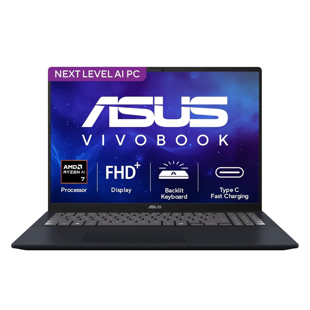ASUS Vivobook 16 (2026) 16.0" FHD+ Copilot+ PC - AMD Ryzen AI 7 445, AMD Radeon Graphics, 16GB RAM, 512GB SSD, Backlit Keyboard, Type-C Fast Charging, Windows 11, Office 2024 & Microsoft 365 Basic (Quiet Blue, 1.88kg, M1607GA-MB030WS)