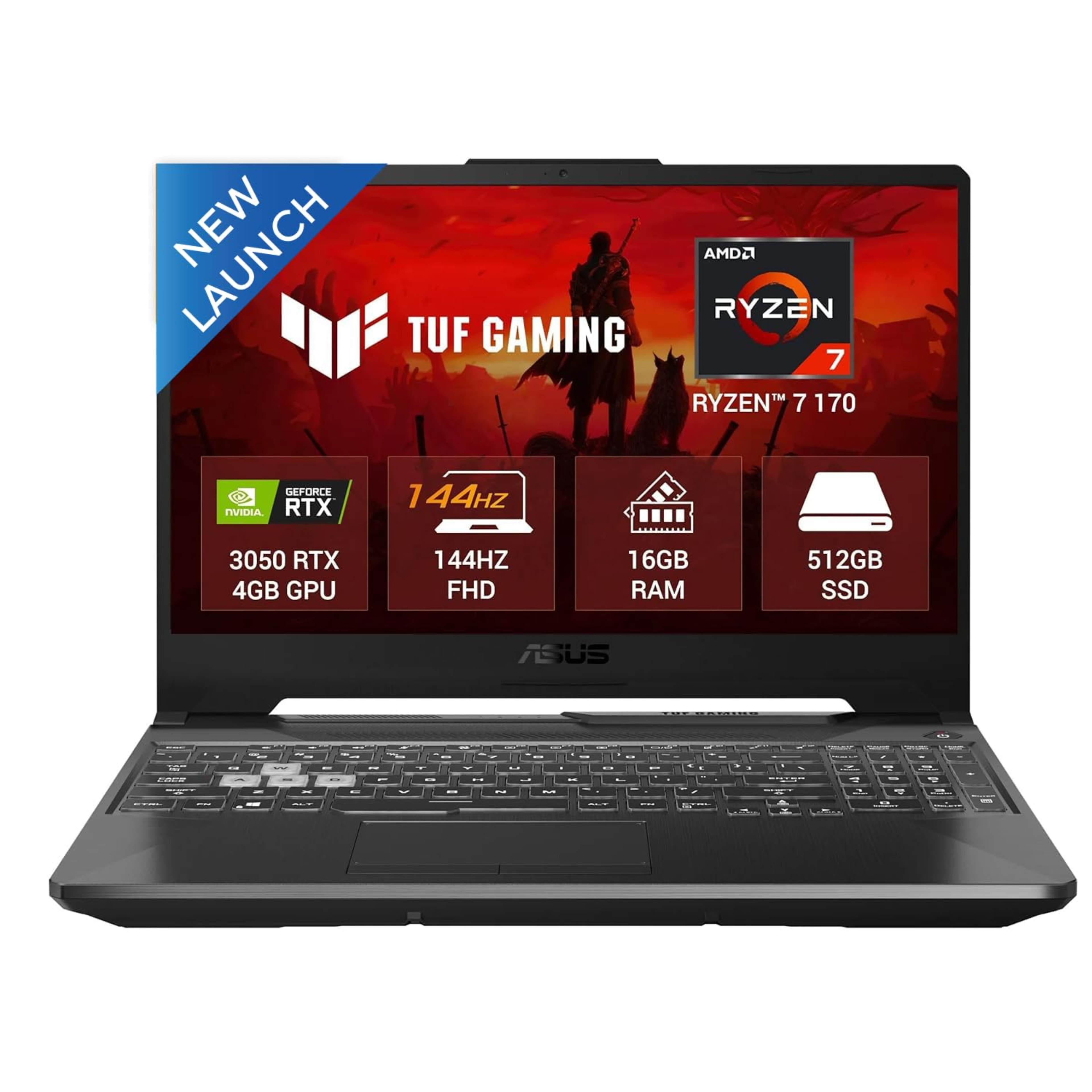 ASUS TUF Gaming A15 15.6" 144Hz Gaming Laptop - AMD Ryzen 7 170, NVIDIA GeForce RTX 3050 4GB GPU, 16GB RAM, 512GB SSD, Windows 11 Home (Graphite Black, 2.3kg, FA506NCQ-HN006W)
