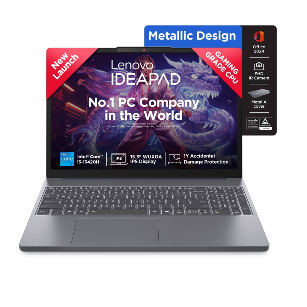 Lenovo IdeaPad Slim 3 15.3" WUXGA IPS Copilot+ PC Laptop - Intel Core Ultra 5 322 (46 TOPS NPU), 16GB RAM, 512GB SSD, Backlit Keyboard, Windows 11 Home, MS Office 2024 & Microsoft 365 Basic (Grey, 1.6kg, 83UR009QIN)