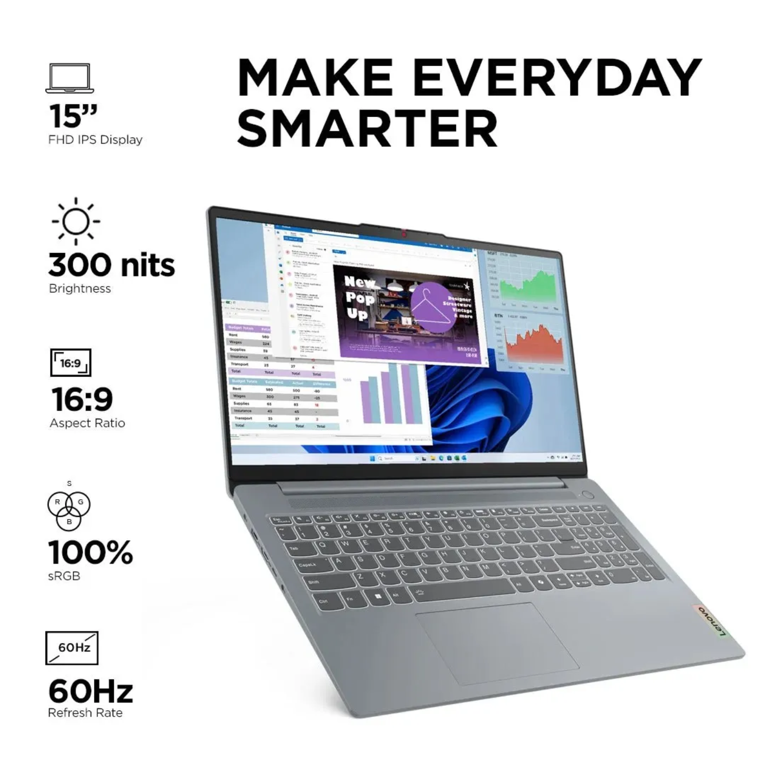 Lenovo IdeaPad Slim 3 15.3" WUXGA Laptop - Intel Core i5-13420H, 16GB RAM, 512GB SSD, Win 11, Backlit Keyboard (Luna Grey, 1.63kg, 83K1016RIN)