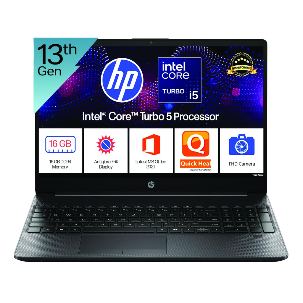 HP 15 Durable Laptop 15.6" FHD Anti-Glare - 13th Gen Intel Core i5-1334U with Turbo Boost, 16GB DDR4 RAM, 512GB SSD, Fingerprint Reader, USB Type-C, Windows 11 Pro, MS Office 2021 Pro (Black, 1.6kg)