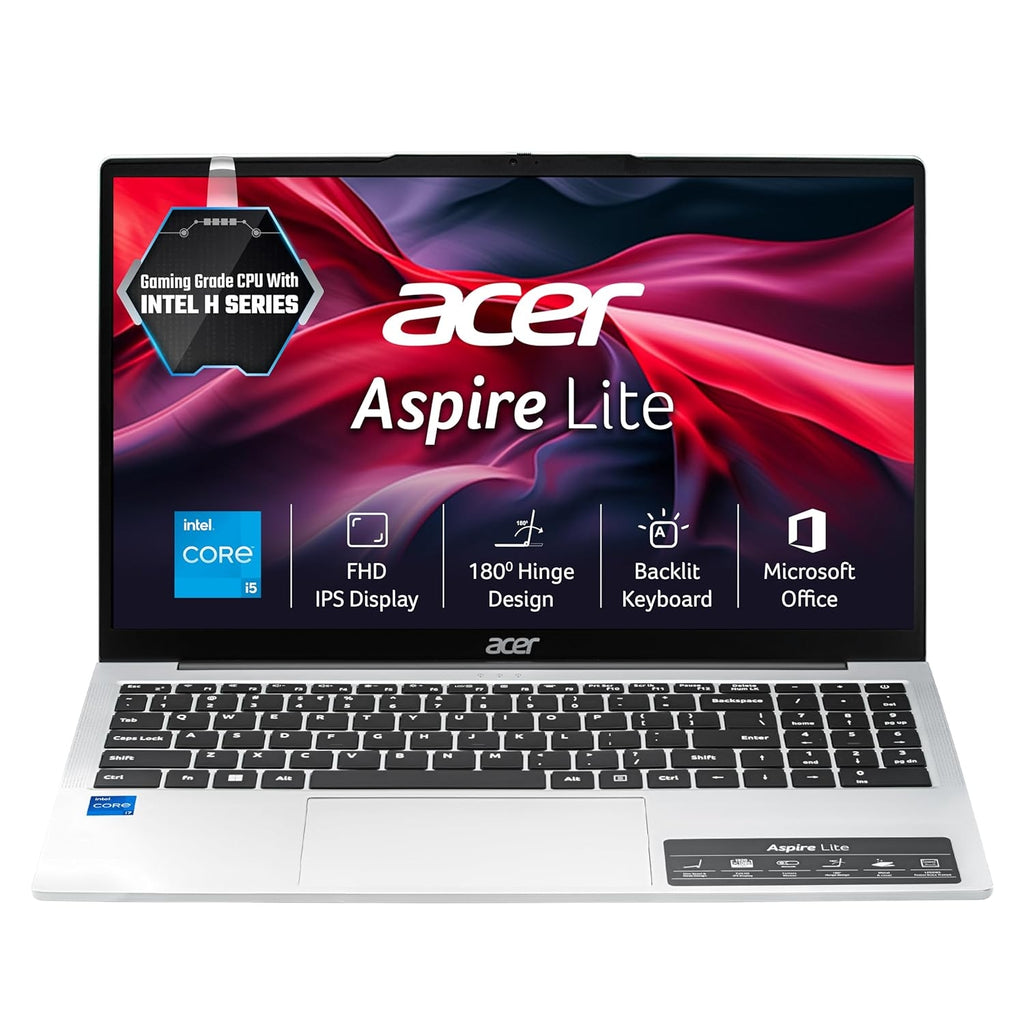 Acer Aspire Lite 12th Gen Laptop - 15.6" FHD IPS Display, Intel Core i5-12450H, 12GB RAM, 512GB SSD, Backlit KB, Win 11 Home | Thin & Light Laptop (Pure Silver)