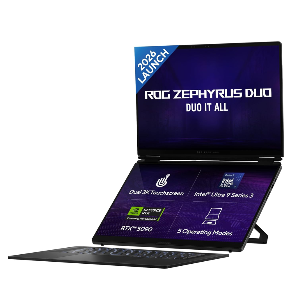 ASUS ROG Zephyrus Duo 16 (2026) Dual 3K Touchscreen Laptop - Intel Core Ultra 9 386H, NVIDIA GeForce RTX 5090 24GB, 64GB RAM, 2TB SSD, 16" 3K OLED 120Hz, Windows 11 Home, Office 2024 & Microsoft 365 Basic (Grey, 2.80kg, GX651AX-SR099WS)