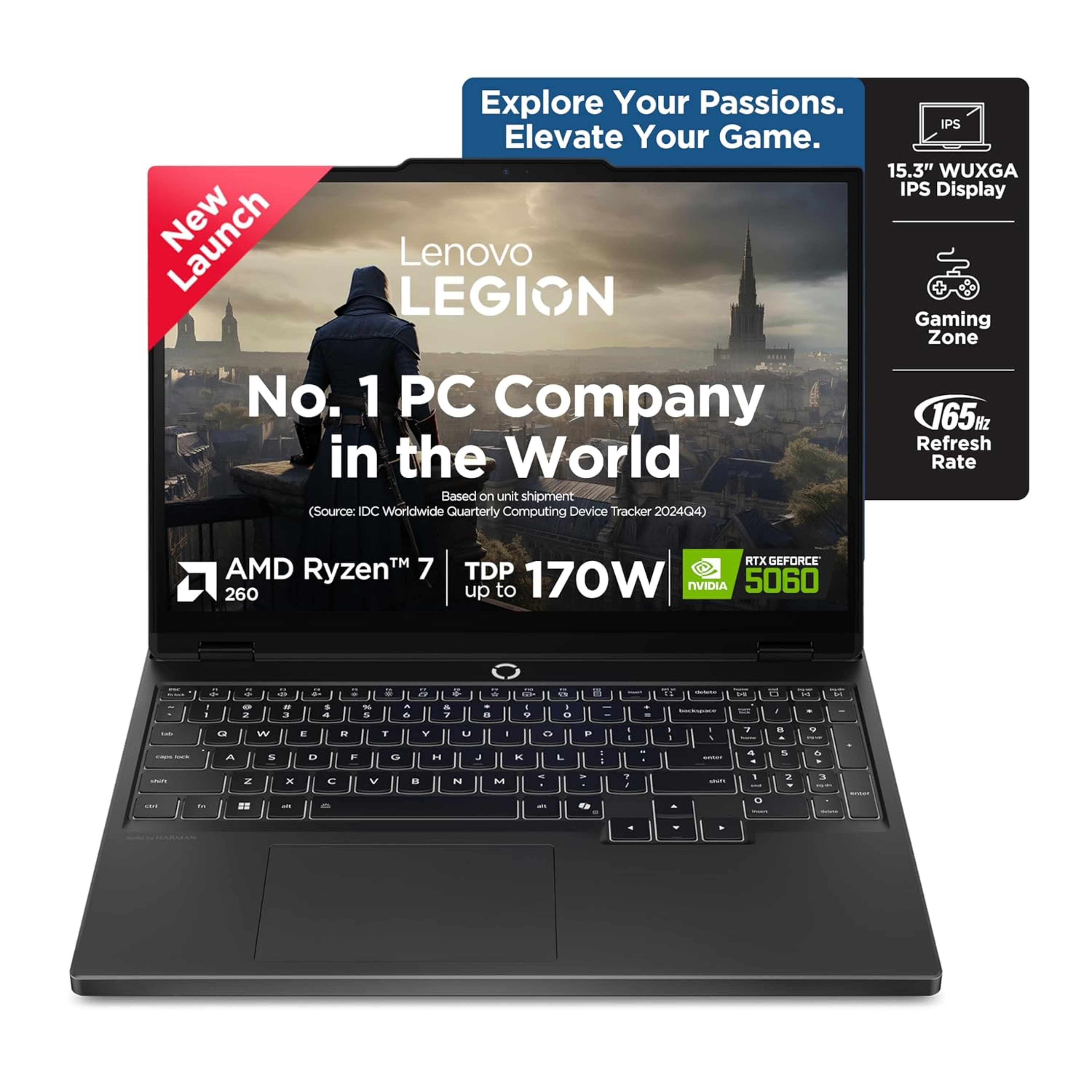Lenovo Legion 5 2025 AI Powered Gaming Laptop 15.3" WUXGA IPS 165Hz - AMD Ryzen 7 260, NVIDIA GeForce RTX 5060 8GB, 16GB RAM, 1TB SSD, Win 11, Office 2024 + AI Now (Black, 2.5kg, 83M00074IN)
