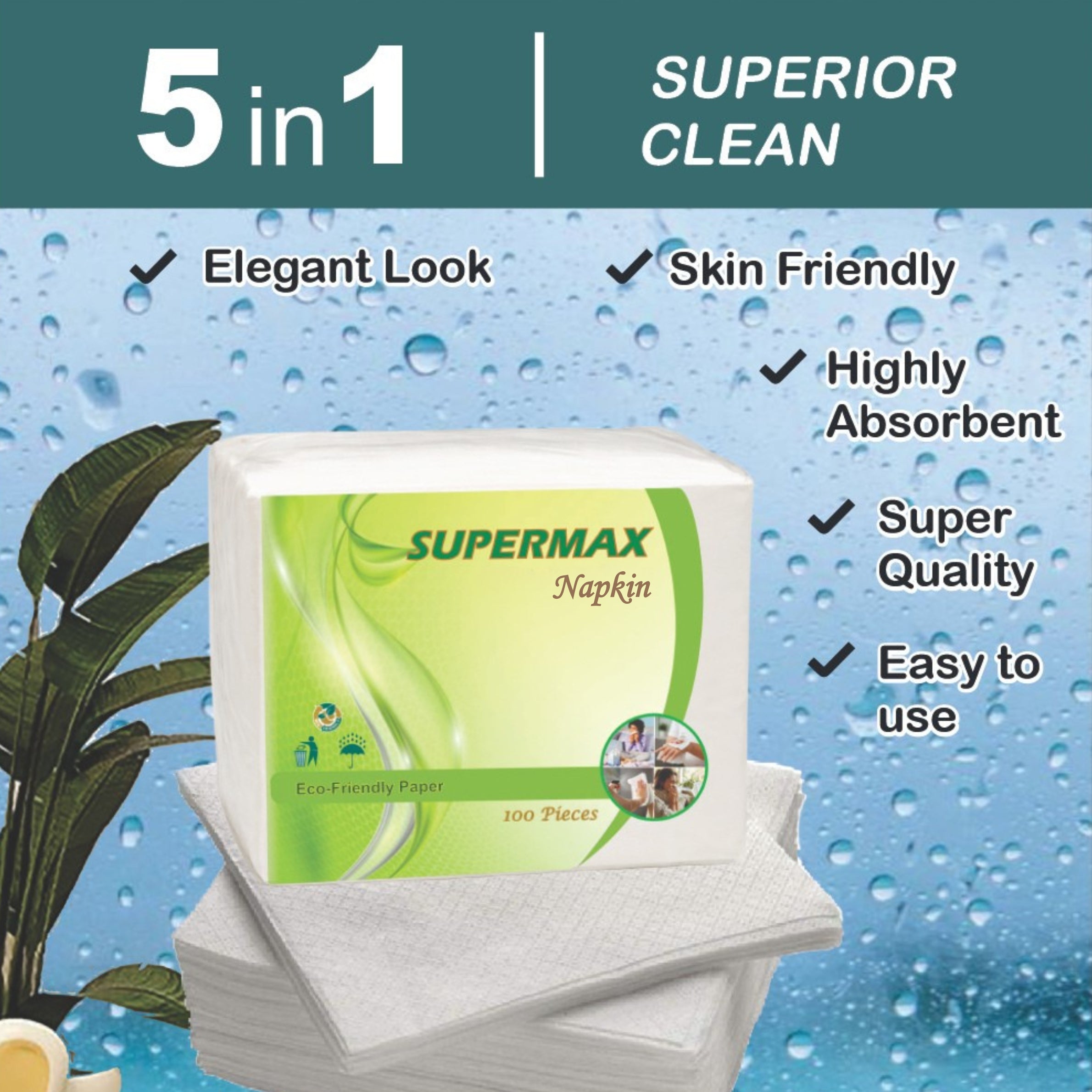 SUPERMAX Premium 2 Ply Tissue Paper Napkins | 50 Pcs | Soft, Absorbent Disposable Napkins for Home, Office & Restaurant