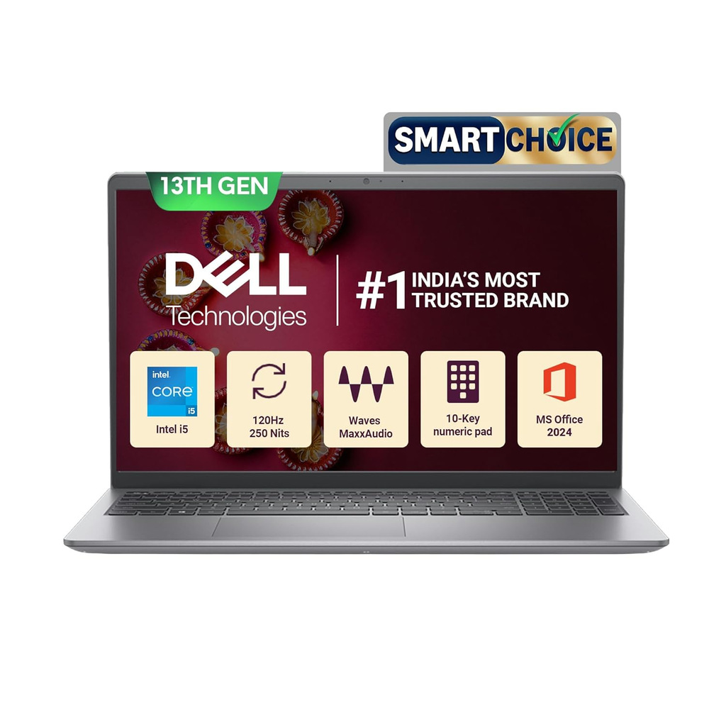 Dell 15 SmartChoice Laptop | Intel 13th Gen Core i5-1334U | 16GB RAM | 1TB SSD | 15.6" FHD 120Hz Display | Windows 11 | MS Office 2024 | Silver