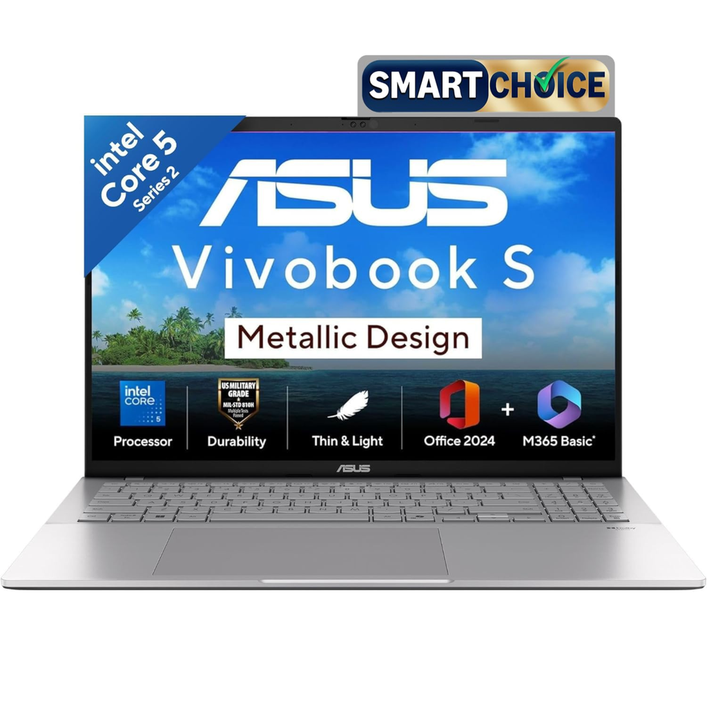 ASUS Vivobook S16 Metallic Design 16.0" FHD+ 144Hz Laptop - 14th Gen Intel Core 5-210H, Intel UHD Graphics, 16GB RAM, 512GB SSD, Windows 11 Home, Office Home 2024 & Microsoft 365 Basic (Silver, 1.70kg, S3607VA-RP114WS)