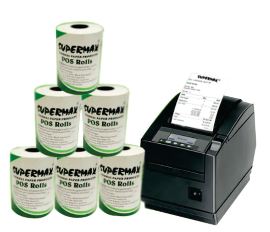 SUPERMAX PREMIUM THERMAL PAPER POS ROLLS 55/56/57MM 2 INCHES P1 PACK OF 20 ROLLS