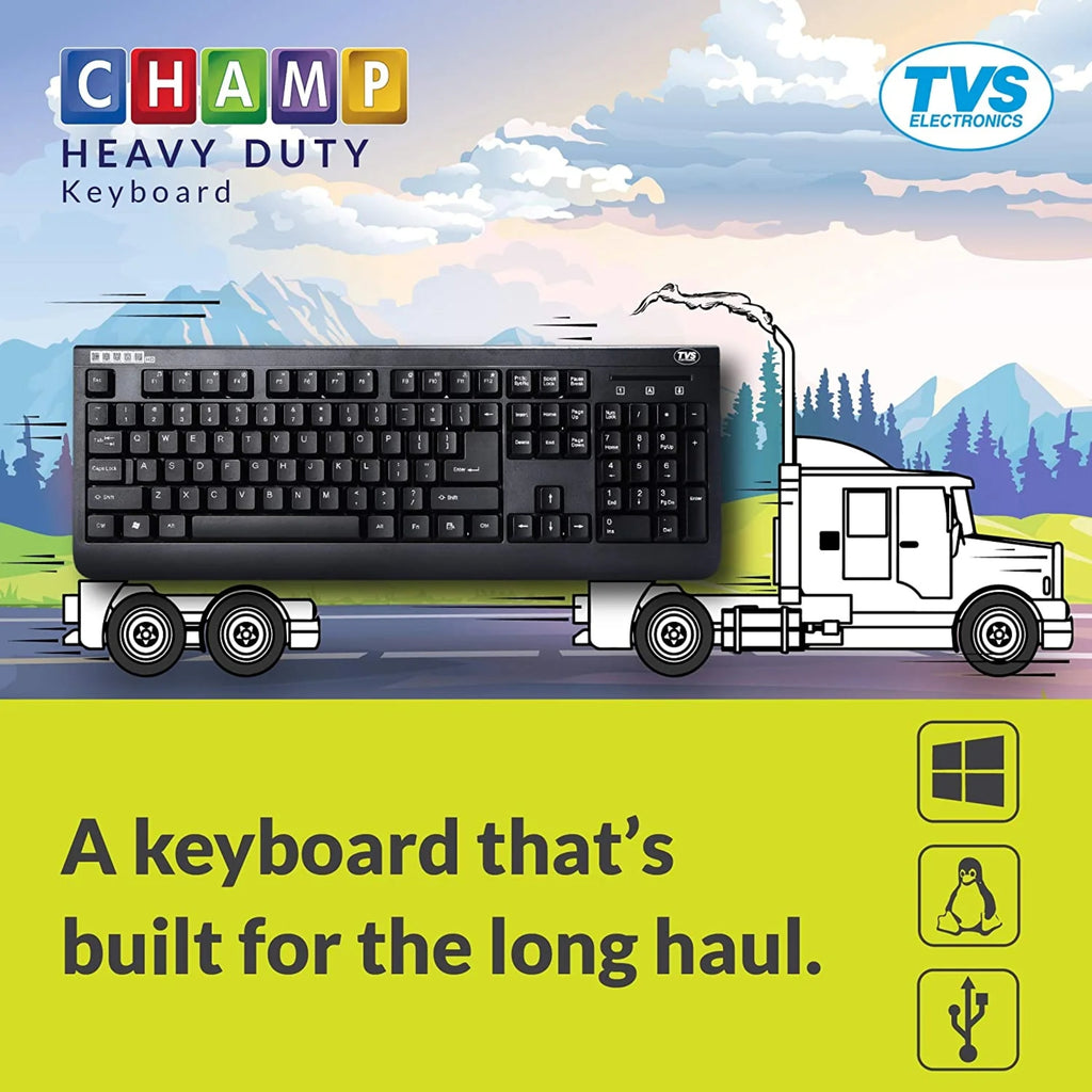 TVS Electronics Champ Heavy Duty Wired USB Keyboard | 10 Million Keystrokes | Spill-Resistant Design | UV Coated Long-Lasting Keys | Ergonomic Desktop Keyboard for Office & Home (Black)