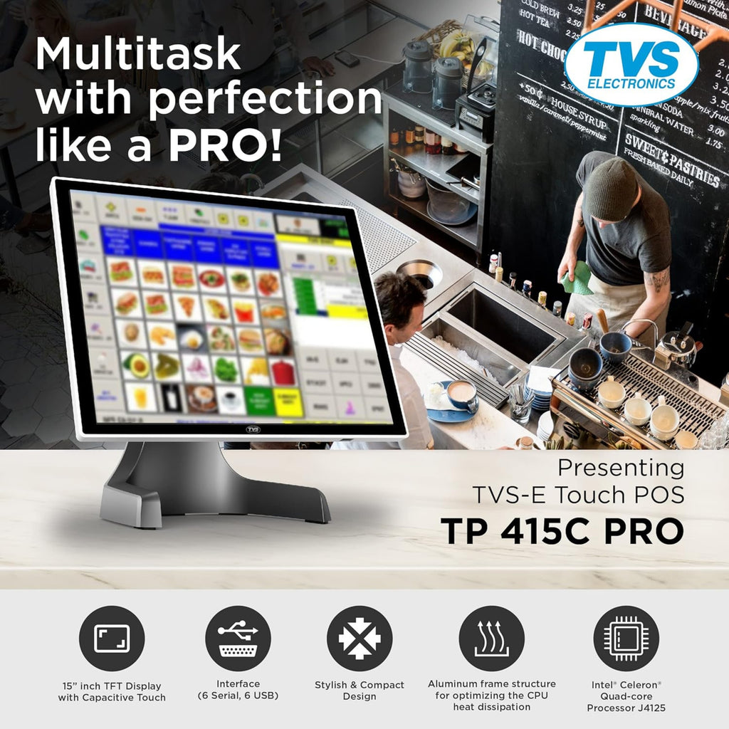 TVS Electronics TP 415C PRO Touch POS System - Core i3, 4GB RAM, Windows 10