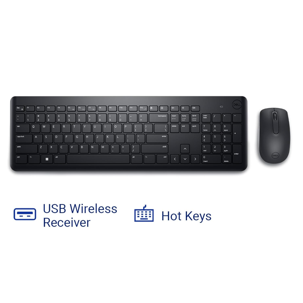 Dell KM3322W Wireless Keyboard and Mouse Combo - Anti-Friction Keycaps, Up to 36-Month Battery Life, 1000 DPI Optical Mouse, 2.4GHz Wireless (Black)