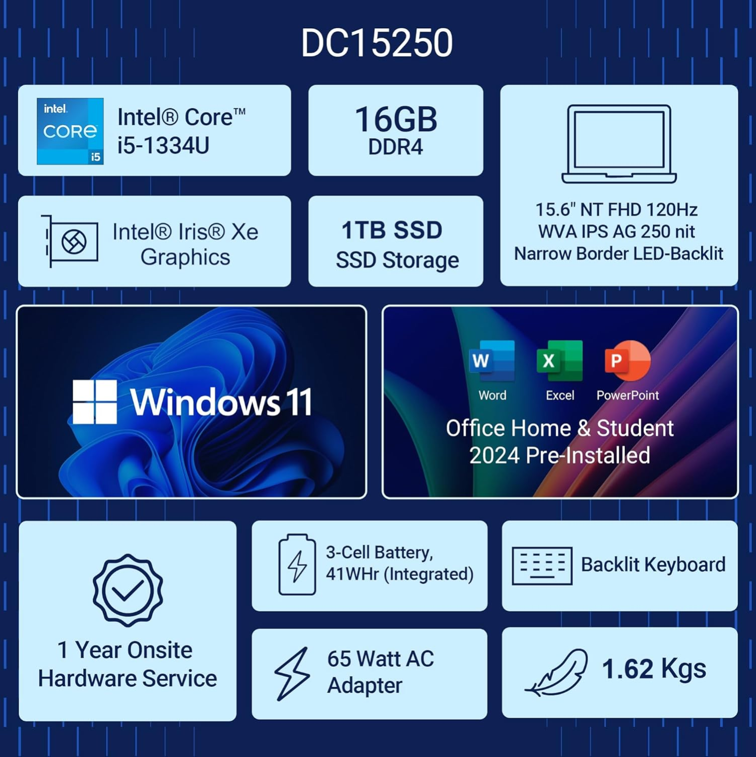 Dell 15 SmartChoice Laptop | Intel Core i5-1334U 13th Gen | 16GB RAM | 1TB SSD | 15.6" FHD Display | Windows 11 | MS Office 2024 | Backlit Keyboard | Silver