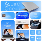 Acer Aspire One 14" WXGA Thin & Light Laptop - AMD Ryzen 5, 8GB LPDDR5 RAM, 512GB SSD, Windows 11 Home, MS Office 2024, HD Camera (Pure Silver, A114-43)
