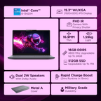 Lenovo IdeaPad Slim 3 15.3" WUXGA IPS Laptop - 13th Gen Intel Core i5-13420H, 16GB RAM, 512GB SSD, Integrated Intel Graphics, Backlit Keyboard, Win 11, Office Home 2024, 3 Months Game Pass, 1Yr ADP Free (Grey, 1.6kg, 83K100C6IN)