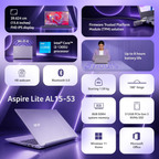 Acer Aspire Lite 15.6" FHD IPS Thin & Light Laptop - 13th Gen Intel Core i3-1305U, 8GB DDR4 RAM, 512GB SSD, Win 11, Office 2024 + M365 Basic (Steel Gray, 1.59kg, AL15-53)