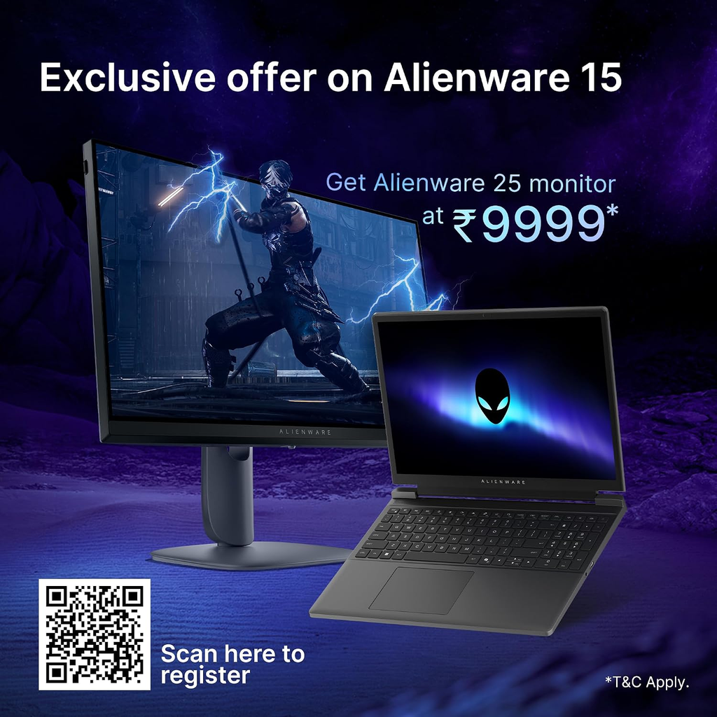 Alienware 15 Gaming Laptop | AMD Ryzen 5 220 | NVIDIA GeForce RTX 3050 6GB | 16GB DDR5 RAM | 512GB SSD | 15.3" WUXGA 165Hz Display | Windows 11 | MS Office Home & Student 2024 | Black