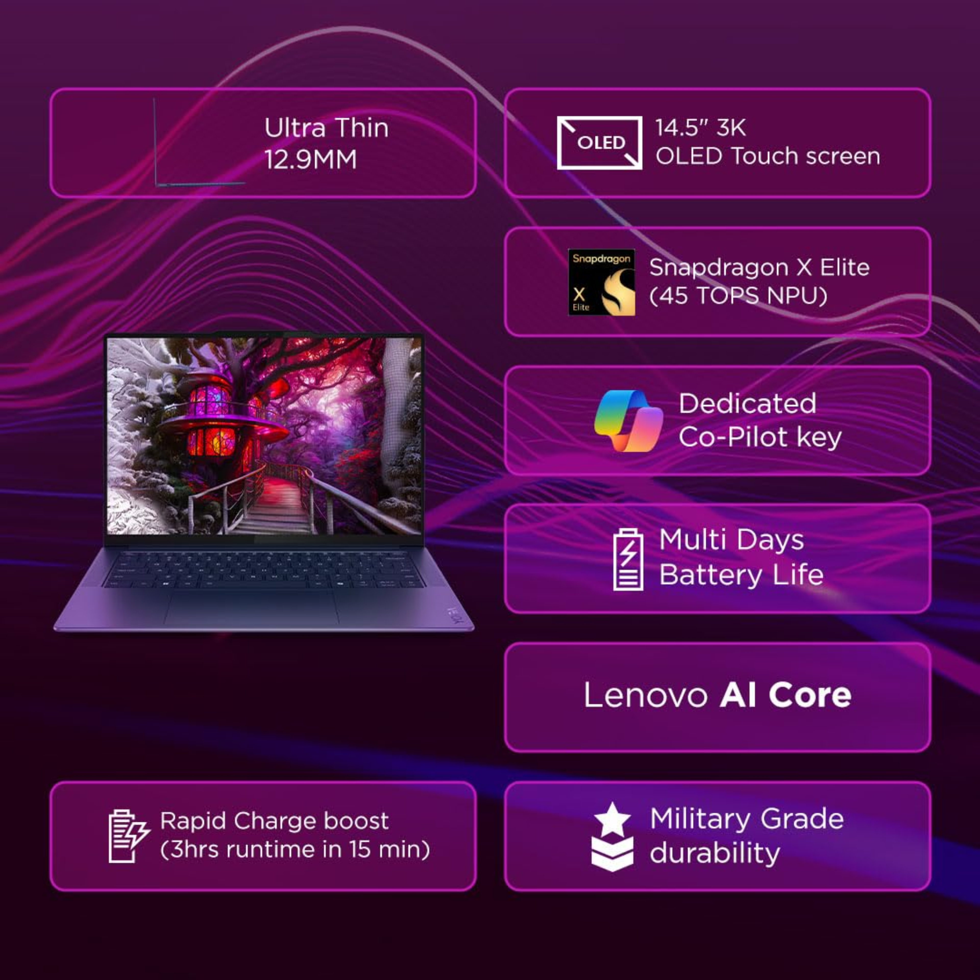 Lenovo Yoga Slim 7 14" 3K OLED Touchscreen AI PC - Snapdragon X Elite X1E, Copilot+ PC, 32GB RAM, 1TB SSD, 45 TOPS Qualcomm NPU, Win 11, MSO, 1Yr ADP Free (Grey, 1.4kg, 83ED003BIN)