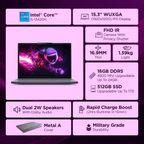 Lenovo IdeaPad Slim 3 15.3" WUXGA IPS Laptop - Intel Core i5 13420H 13th Gen, 8GB RAM, 512GB SSD, Win 11, MS Office 2024, FHD IR Camera, Metal A Cover (Grey, 1.37kg, 83K100CAIN)