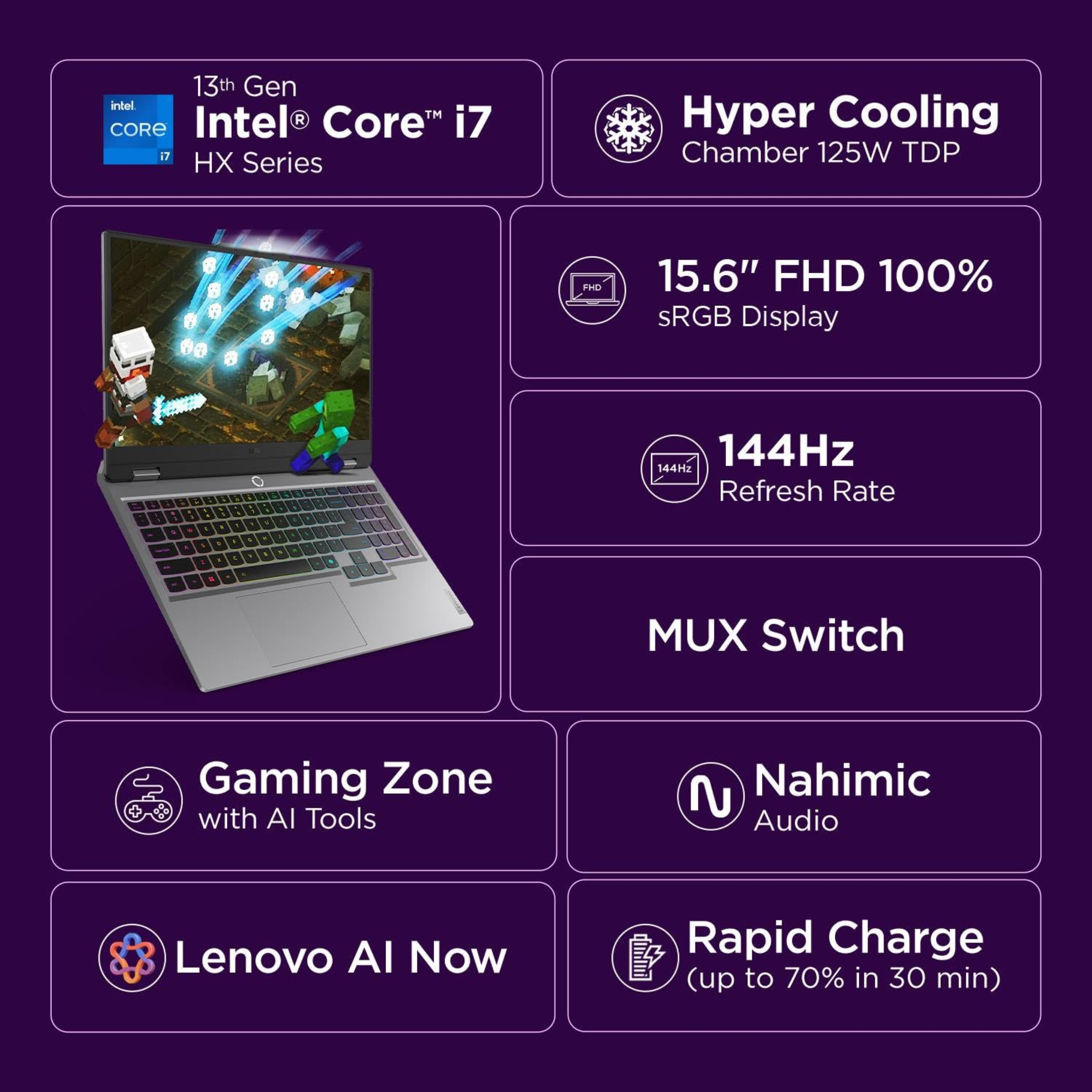 Lenovo LOQ 15.6" 144Hz AI Gaming Laptop - 13th Gen Intel Core i7-13700HX (125W TDP), NVIDIA RTX 5050 8GB (440 AI TOPs), 16GB RAM, 1TB SSD, Windows 11 Home, Office 2024 (Grey, 2.4kg, 83JE00U7IN)