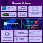 Alienware 16 Aurora Gaming Laptop 16" WQXGA 300Nits - Intel Core 5-210H, 16GB DDR5, 512GB SSD, NVIDIA GeForce RTX 4050 6GB GDDR6, White Backlit Keyboard, Win 11 Home, MS Office 2024 (Interstellar Indigo, 2.57kg, AC16250)