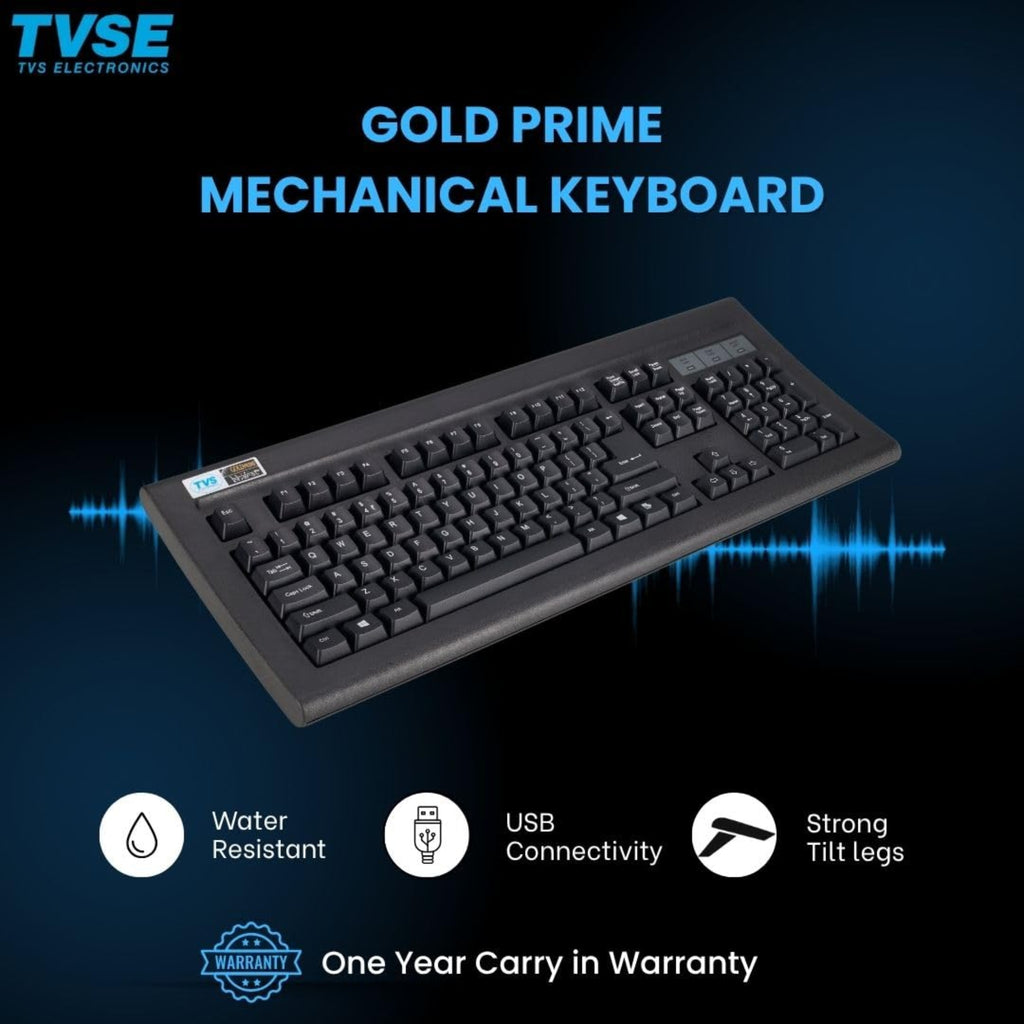 TVS Electronics Gold Prime Wired Mechanical Keyboard | Dustproof Switches | 50 Million Keystrokes | 1.5m Durable USB Cable | Long-Life Mechanical Keys for Office & Professional Typing (Black)