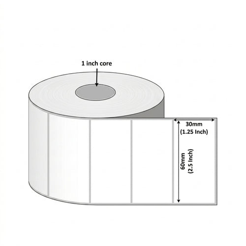 60x30mm Direct Thermal Barcode Label Roll | 1000 Labels Per Roll | 1 Up DT Sticker | Self Adhesive Shipping, POS & Logistics Labels