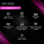 Dell G15 Gaming Laptop | Intel Core i5-12500H | 16GB RAM | 512GB SSD | NVIDIA GeForce RTX 3050 4GB | 15.6" FHD 120Hz Display | Windows 11 | Backlit Keyboard | Dark Shadow Grey