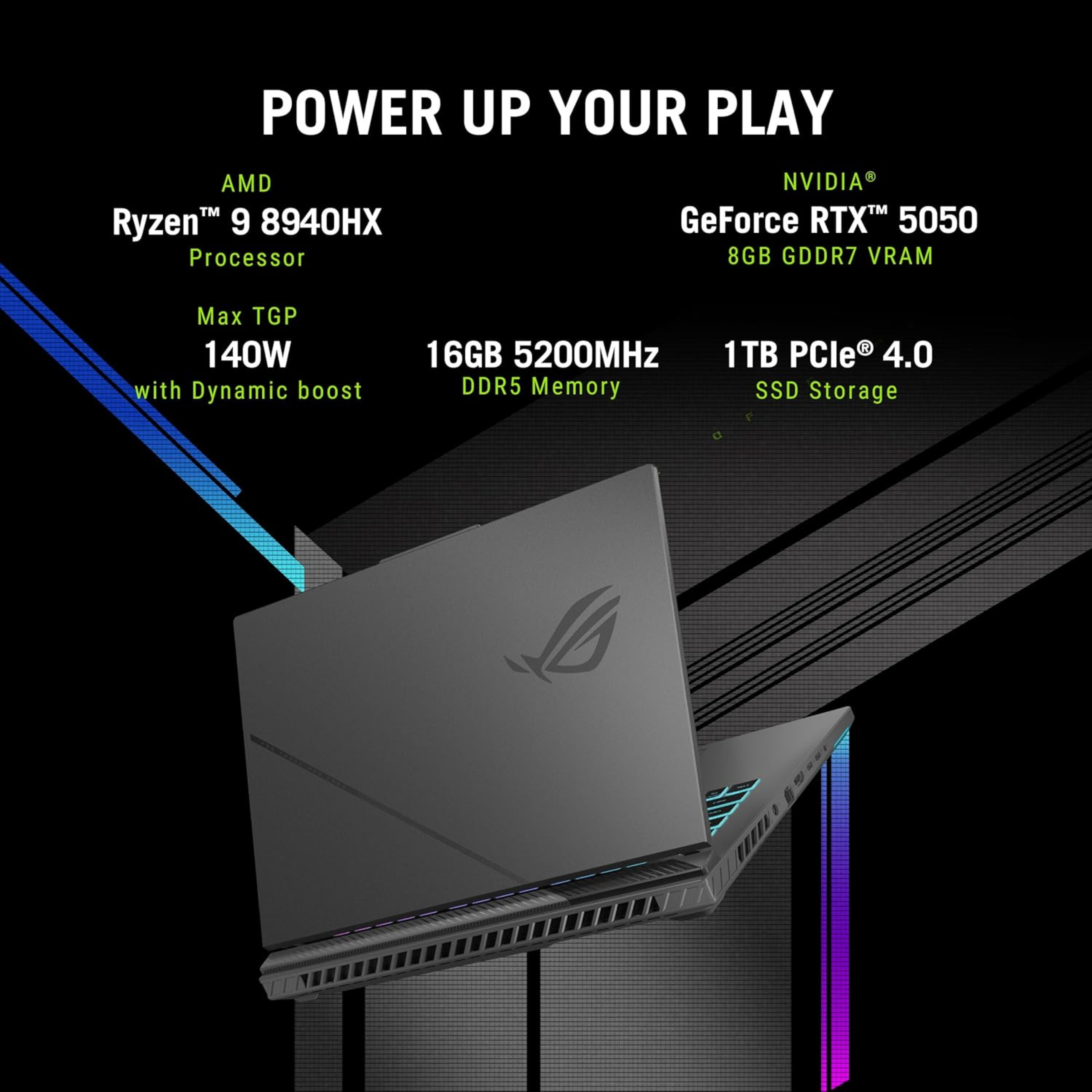 ASUS ROG Strix G16 (2025) 16.0" FHD+ 165Hz Gaming Laptop - AMD Ryzen 9 8940HX, NVIDIA GeForce RTX 5050 8GB, 16GB DDR5 RAM, 1TB SSD, Windows 11 Home, Office 2024 & Microsoft 365 Basic (Eclipse Gray, 2.50kg, G614PH-RV073WS)